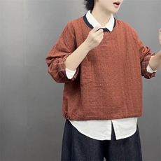 2025舒适百搭简约圆领波点提花棉纱小衫，女装衬衫，湘姗