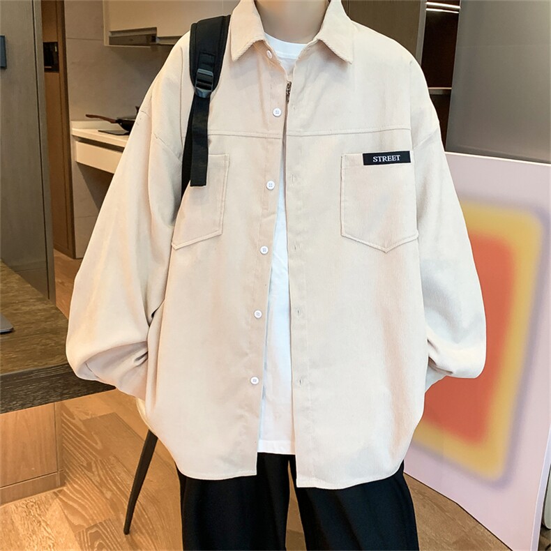 C6085/P40春装新款水洗灯芯绒衬衫男长袖衬衣大码宽松外套上衣男图片