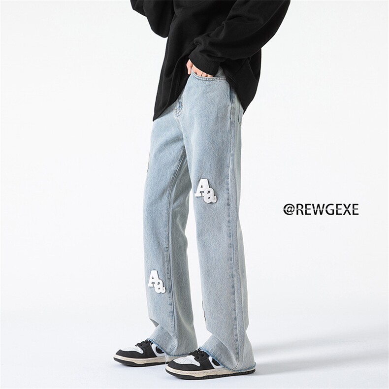 B221美式ins高街小众个性皮标微喇牛仔裤LK22085-P60控78,男装牛仔裤,电商B221