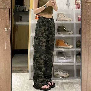 美式复古迷彩多口袋工装牛仔裤男女直筒微喇裤LG3100-P45 加绒55图片