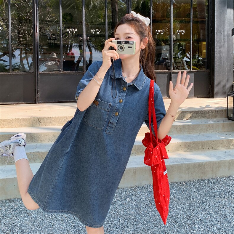 法式减龄牛仔衬衫连衣裙女夏2025新款小个子裙子夏日漂亮大方得体,女装连衣裙,2D076