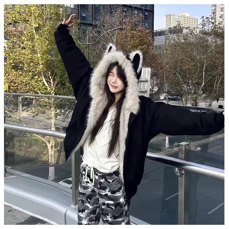 现货重磅硬挺boxy羽绒棉衣座山雕猫耳大毛毛领麂皮棉服冬外套,男装棉衣,电商A443