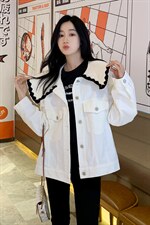 2022年春季牛仔外套女廓形简约荷叶边百搭气质夹克长袖纯色外套，女装短外套，梦懿尔