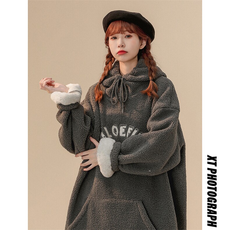 8个高点击羊羔毛外套女加绒加厚刺绣字母卫衣416B-YM280-P75限88,男装卫衣,星座416B-1