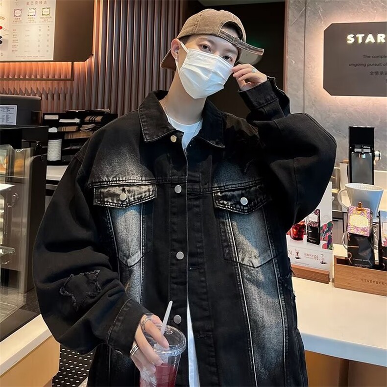 欧美嘻哈做旧刺绣渐变牛仔夹克男女潮牌宽松情侣休闲外套~NT3305,男装夹克,星座601-2