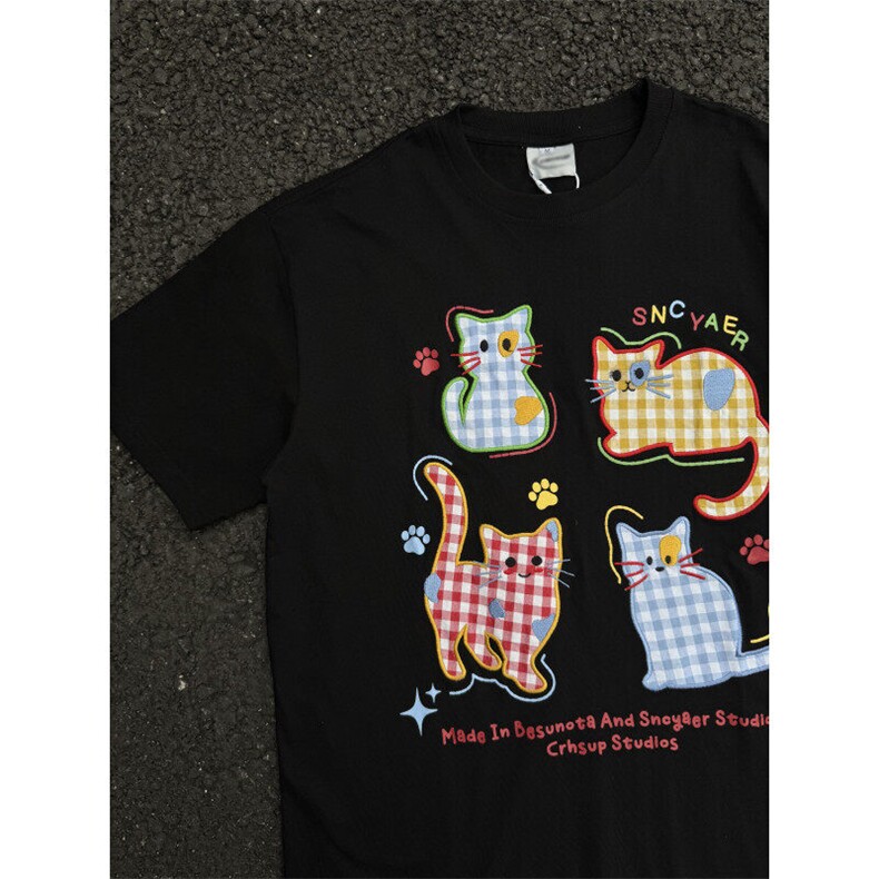 【有货】BK896CC-特P35猫咪刺绣短袖T恤男女情侣款,男装T恤,星座1007（原301D）