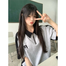 H0962-P35推荐#原版刺绣包边拉肩休闲宽松短袖T恤，女装T恤，星座617A-2