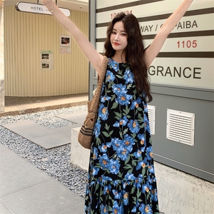 蓝色碎花无袖连衣裙女2025年夏季新款法式度假风气质绝美背心长裙图片