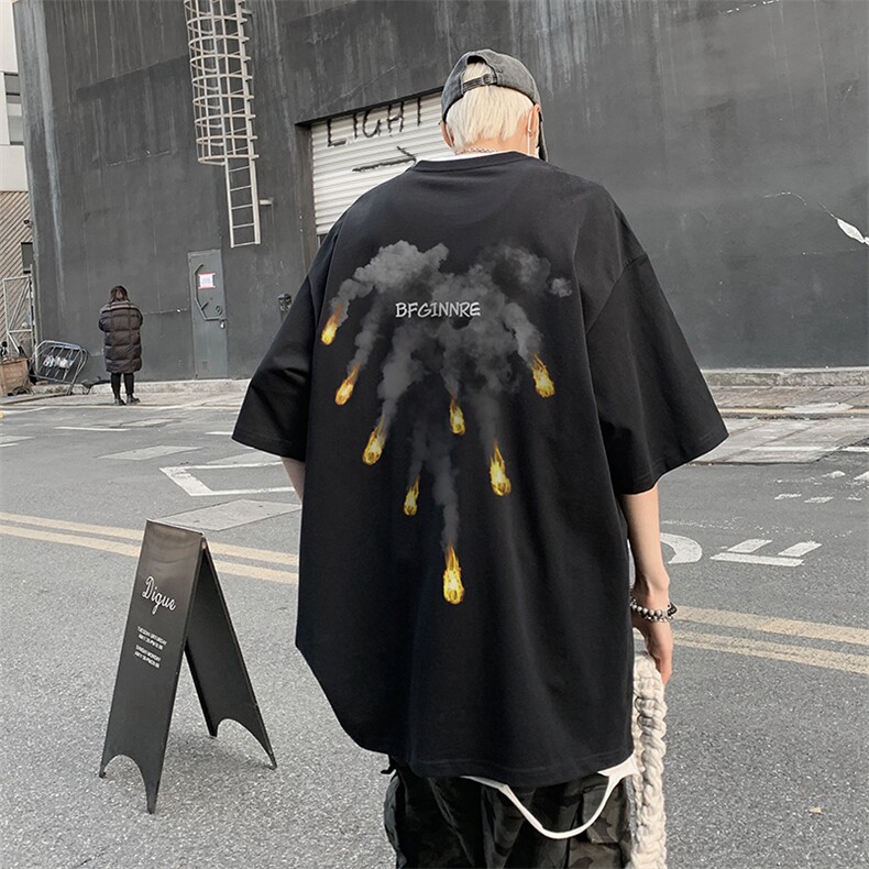 欧美复古潮流纯棉短袖T恤男宽松大码港风高街潮体恤上衣T2434-P28图片