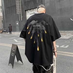 欧美复古潮流纯棉短袖T恤男宽松大码港风高街潮体恤上衣T2434-P28图片