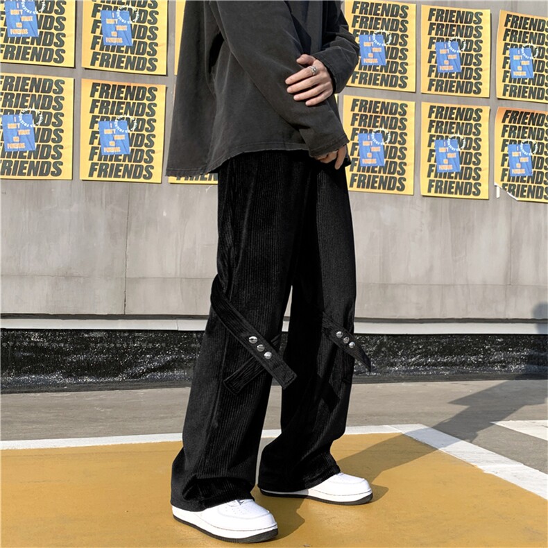 春季ins设计感绑带裤高街休闲裤男宽松直筒M-3XL工装裤K2054-P35,男装休闲裤,星座512-2