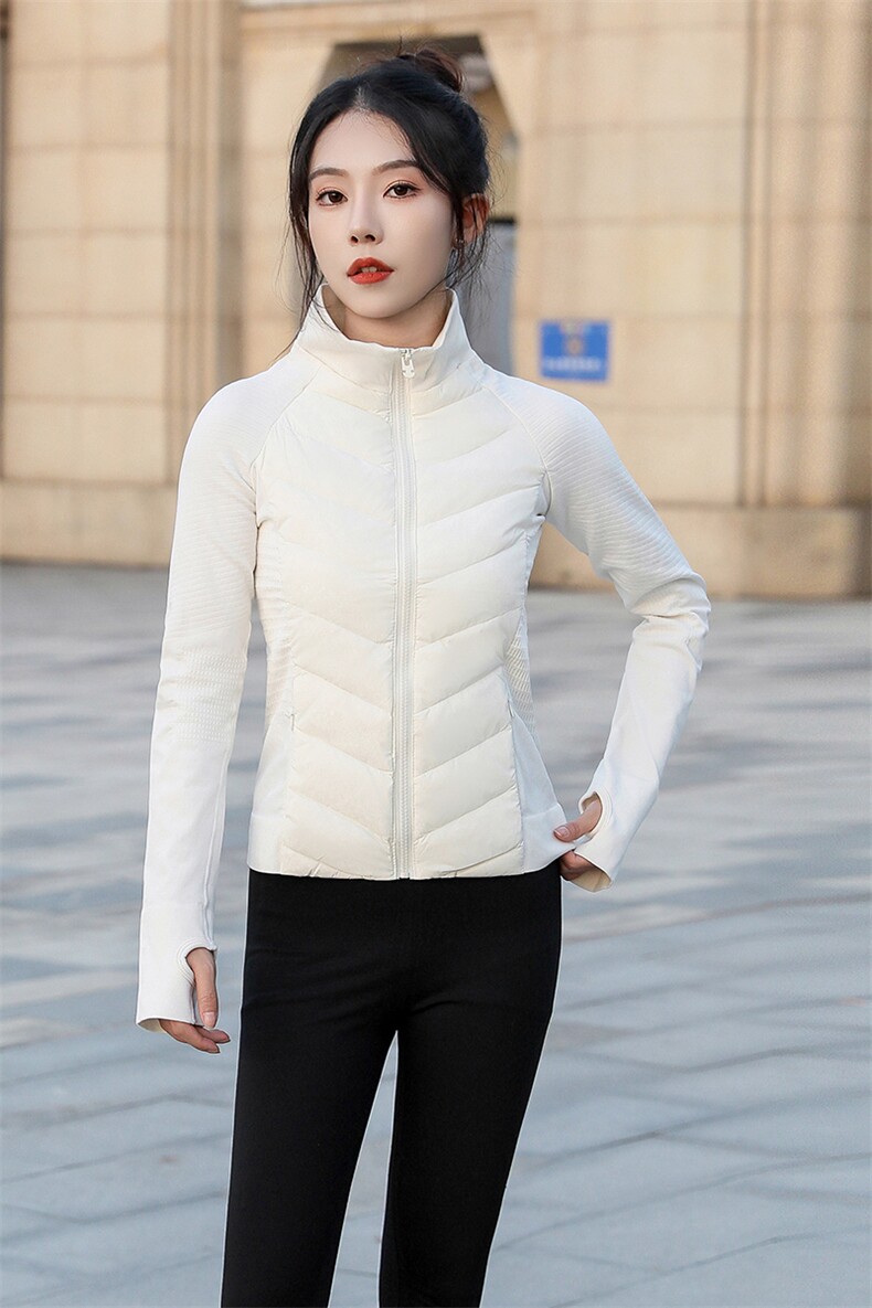 现货2024新款女冬季运动外套轻薄羽绒服长袖运动厚瑜伽服运动上衣,女装羽绒服,曼娅璐