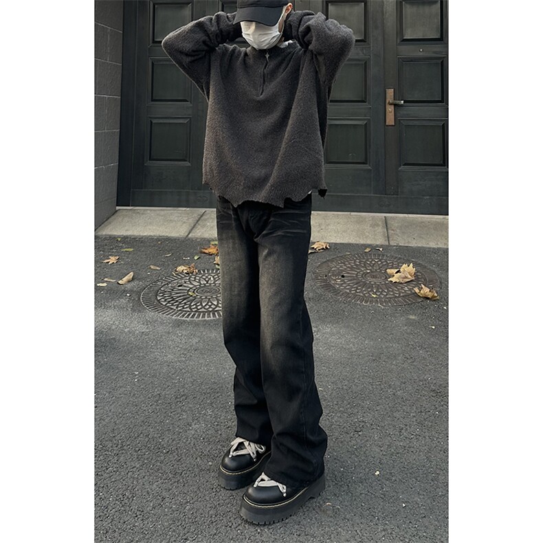 美式ins高街hiphop重工艺水洗微喇复古蓝牛仔裤货号K2320-1P55,男装牛仔裤,电商A063