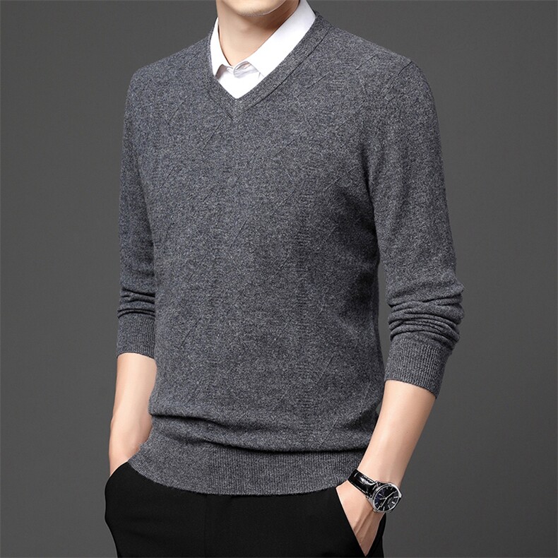 Z2479冬季新款男式v领全羊毛加厚鸡心领针织衫保暖打底衫P162,男装针织衫/毛衣,电商B360
