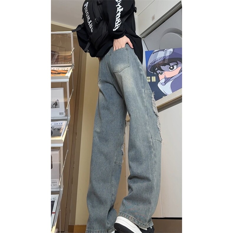 26春款高街潮牌直筒休闲裤街头风oversize破洞牛仔K606TP48控78,男装休闲裤,电商A102B