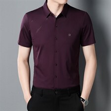 爸爸夏装短袖衬衫2023新款男士衬衣中年人上衣薄款夏季中老年男装,男装衬衫,电商B212（原钱塘6029）