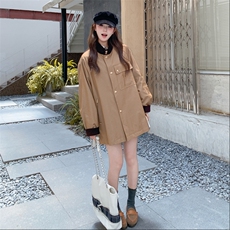 丝绒拼接卡其色风衣外套女春秋2025新款爆款休闲斗篷式宽松大衣，女装短外套，2C372