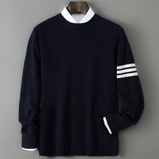 2025年秋季长袖圆领套头单袖拼色时尚百搭，男装羊毛衫，千国羊绒