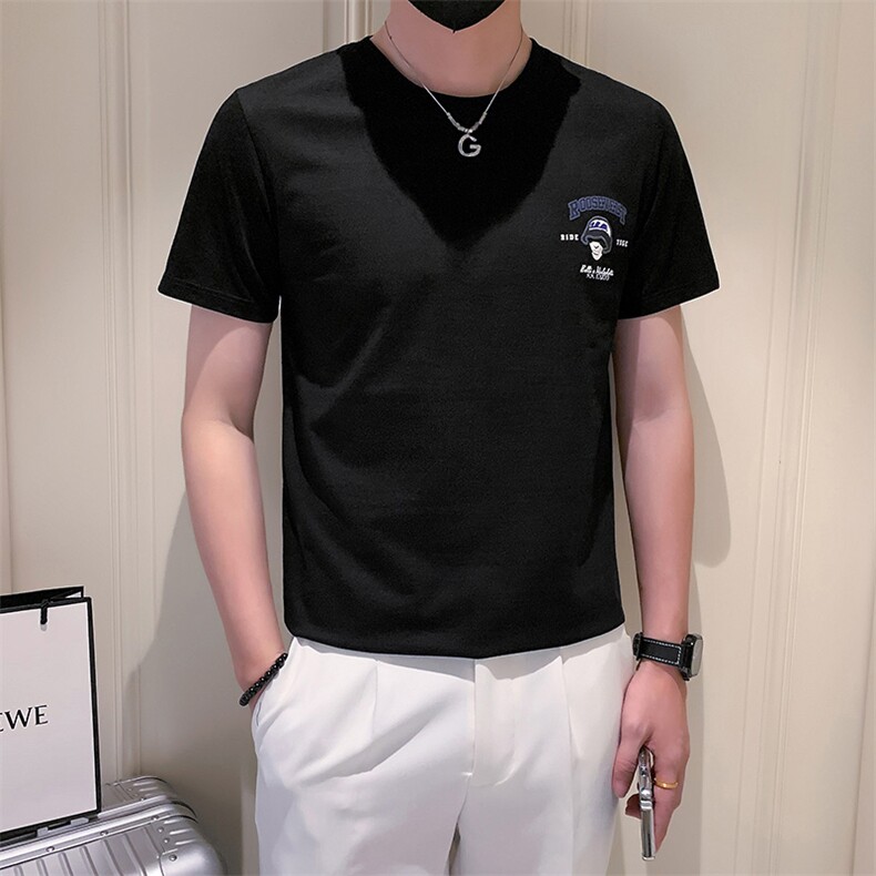 B353339P48黑色会小伙2023年夏季新款字母印花男短袖上衣T恤,男装T恤,电商B353