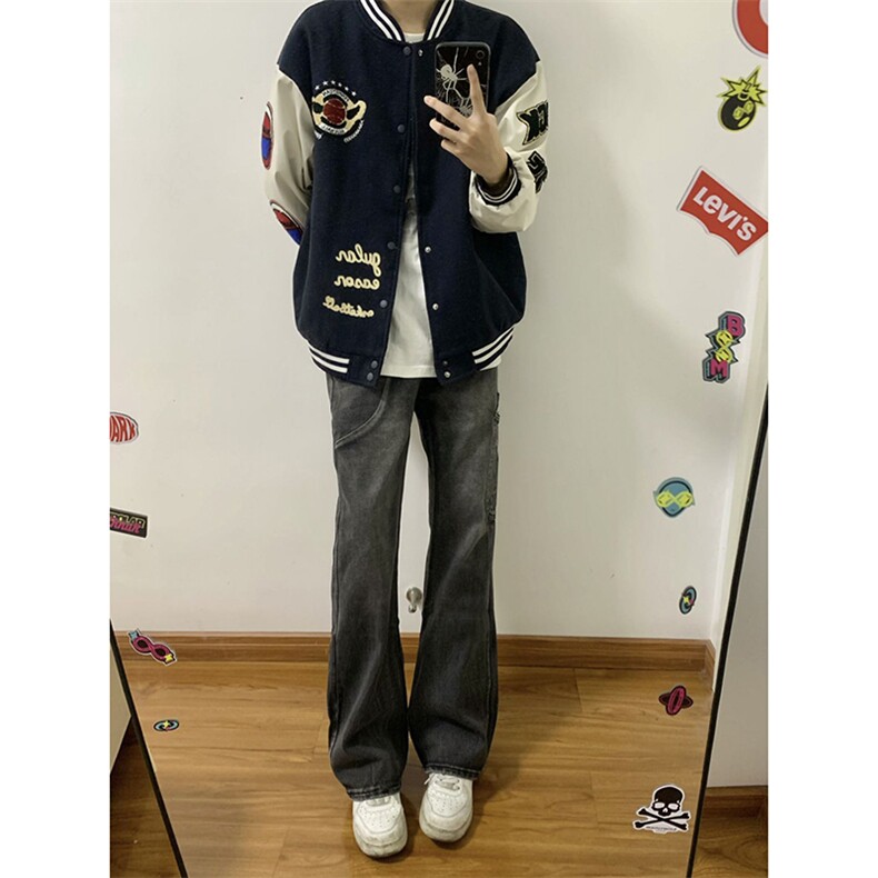 B221美式ins高街暗黑小众铆钉个性拼接牛仔裤LK23141-P65控88,男装牛仔裤,电商B221