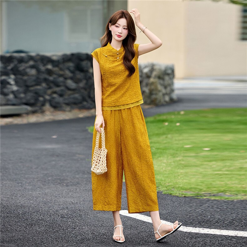 高级感中式套装女2026夏新款时尚洋气老钱风新中式无袖上衣两件套,女装套装/套裙,丽影随形
