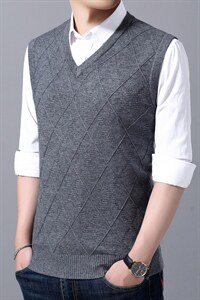 SW1807男式2023年秋冬新款羊毛背心v领商务马甲毛衣休闲针织衫P45，男装针织衫/毛衣，电商B360