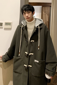 1港风牛角扣加棉呢大衣可拆卸帽大码M-5XL外套男FY8716P138控188图片
