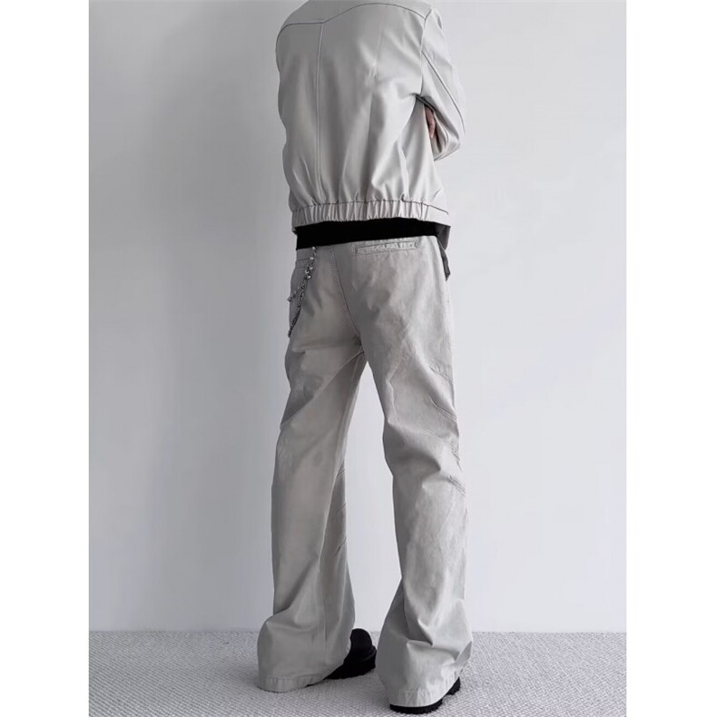 港风秋款男休闲裤微喇叭褶皱拼接配铁链宽松长裤h0606P40,男装休闲裤,星座1013-1