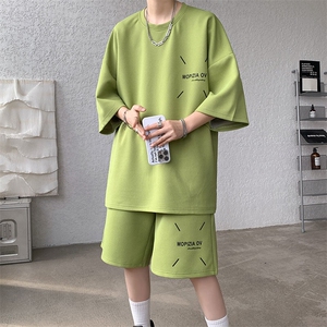 套装男夏季新款港风宽松短袖短裤一套运动装TZ911-P45图片