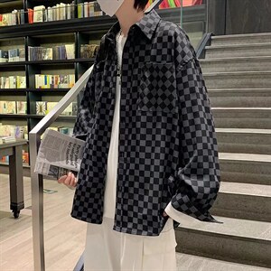 男长袖衬衫高街中性风棋盘格衬衫C13P32,男装衬衫,星座1116-2