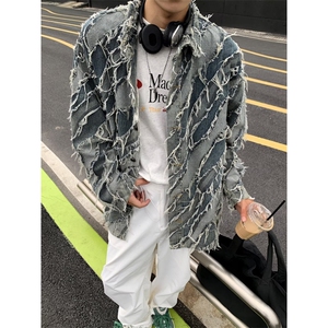 秋季小众毛边流苏设计感牛仔夹克男炸街高级感外套潮W5894-P70图片