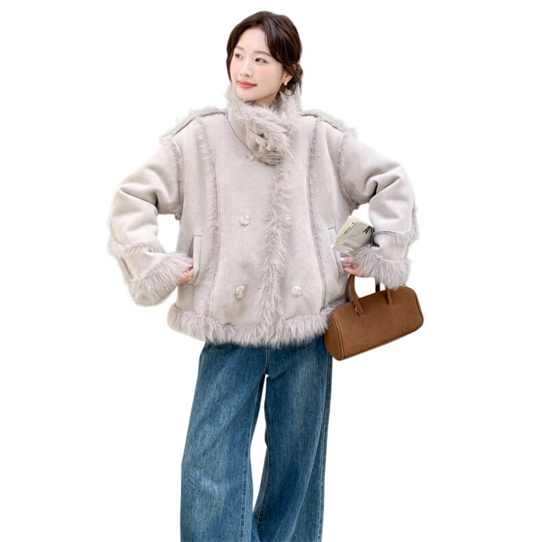 现货：冬季新款高级感宽松加厚皮毛一体外套2C135-8956P255K378,女装皮草,2C135