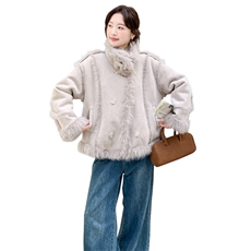现货：冬季新款高级感宽松加厚皮毛一体外套2C135-8956P255K378，女装皮草，2C135