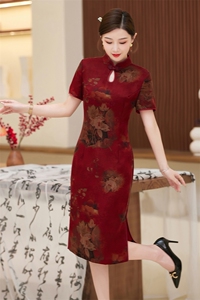 真丝花罗香云纱旗袍连衣裙2025夏季新款高端喜妈妈礼服桑蚕旗袍图片