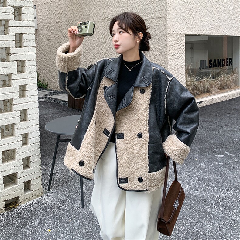韩系双面穿皮毛一体环保羊羔毛加厚外套F692-P215-K298,女装毛呢外套,2C255