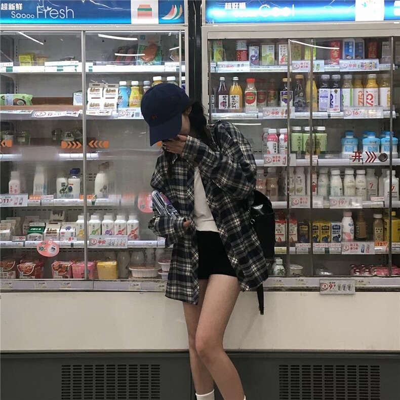 TC621-P45复古长袖格子衬衫女设计感宽松小众百搭翻领衬衣,女装衬衫,星座617A-2