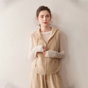 休闲宽松山羊绒连帽马甲背心女气质拉链坎肩外搭2025秋冬针织开衫，女装针织衫/毛衣，朵沐纯羊绒