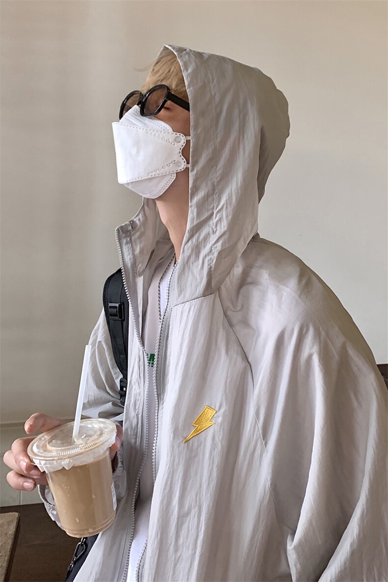 港风情侣刺绣防晒衣服圈圈夏季超薄连帽夹克外套冲锋衣JK15-特P35,男装防晒衣,星座216(原A116)