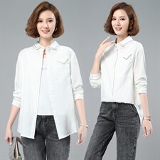 2021春季新款时尚休闲百搭单排多扣翻领亚麻衬衫，女装衬衫，小林双子