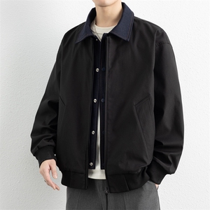 春季新款撞色拼接假两件翻领外套男休闲夹克JK02631-P80,灰色夹克羽绒服搭配什么裤子好看图片