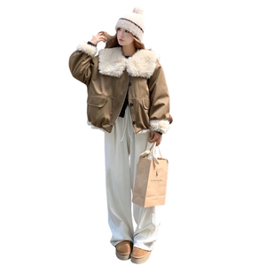 工装派克服女冬季小个子2025年新款高级感大毛领加绒加厚机车棉服图片
