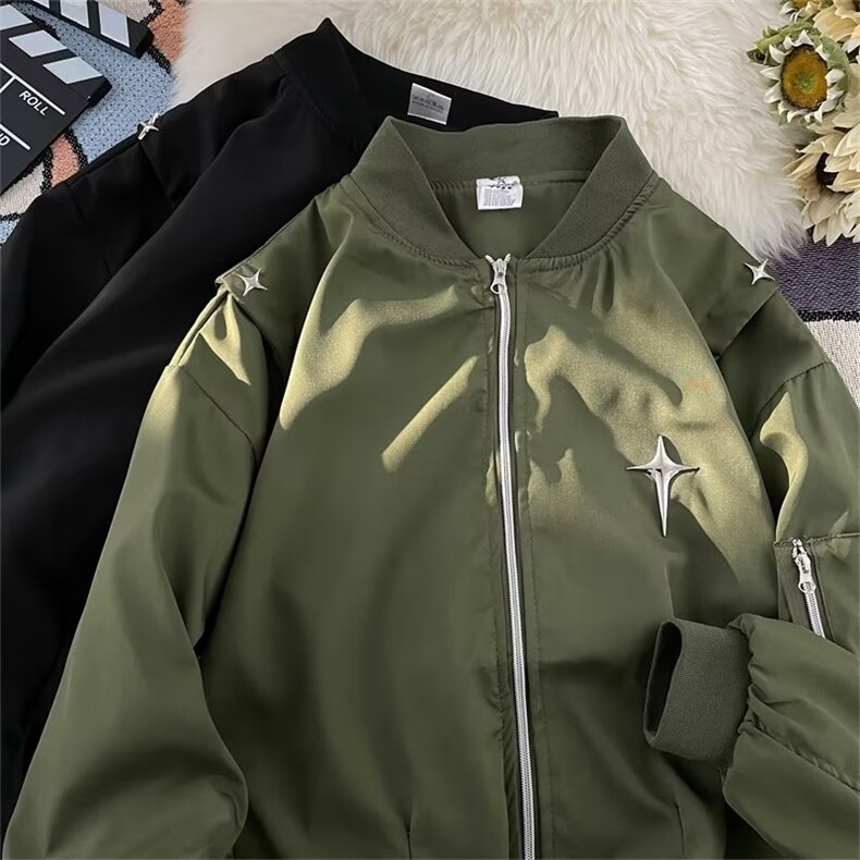 秋季美式棒球服外套男vibe潮牌设计感金属装饰飞行员夹克-Y624,男装夹克,星座601-2