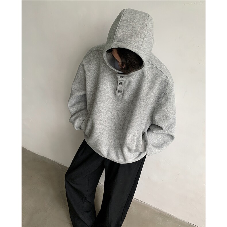 美式重磅纽扣连帽卫衣男女秋季小众潮牌宽松慵懒风外套D381P50,男装卫衣,电商A335-1（原A458）