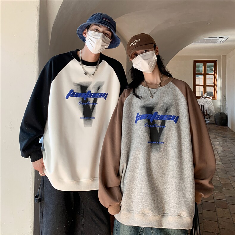 情侣装春装重磅印花拼接长袖情侣卫衣宽松套头外套男H811P58,男装卫衣,电商A341