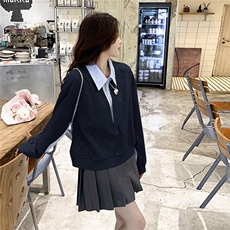 【现货】假两件条纹拼接卫衣82687-P120-K168，女装卫衣/绒衫，2B076