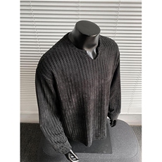 美式高街千鸟格子长袖T恤男女亨利V领英伦雅痞休闲宽松长袖打底衫，男装T恤，电商A443