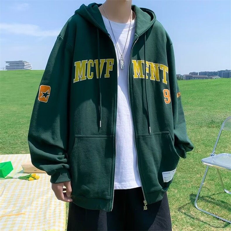 男秋季外套潮牌街头刺绣开衫卫衣W46P36图片