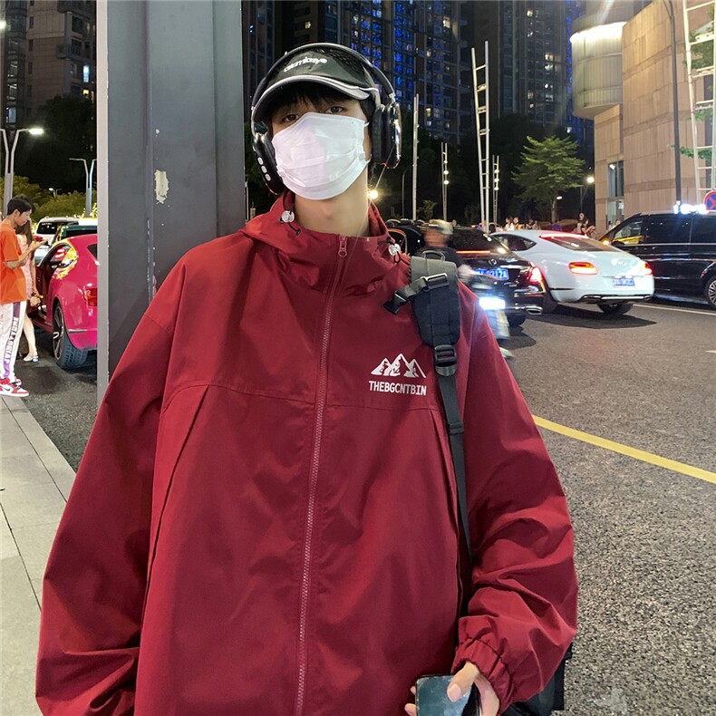 港风夜景 时尚宽松字母印花连帽冲锋衣夹克 F381 P65控88图片