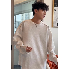 抖音得物高品质26春装设计感长袖打底衫纯色拉链肩圆领卫衣W123，男装T恤，电商A486