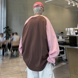WY88-P35日系复古宽松型拼色圆领打底衫图片
